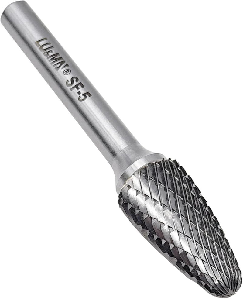 LU&MN SF-5 Tungsten Carbide Burr Tree Shape Radius End Double Cut Rotary Burr File (1/2” Cutter Dia X 1”Cutter Length) with 1/4'' Shank, by - Image 2